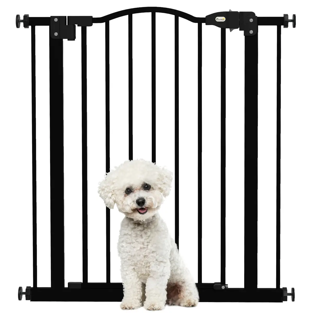 PawHut PawHut 74-80cm Adjustable Metal Pet Gate Safety Barrier w/ Auto-Close Black - Pet Gate
