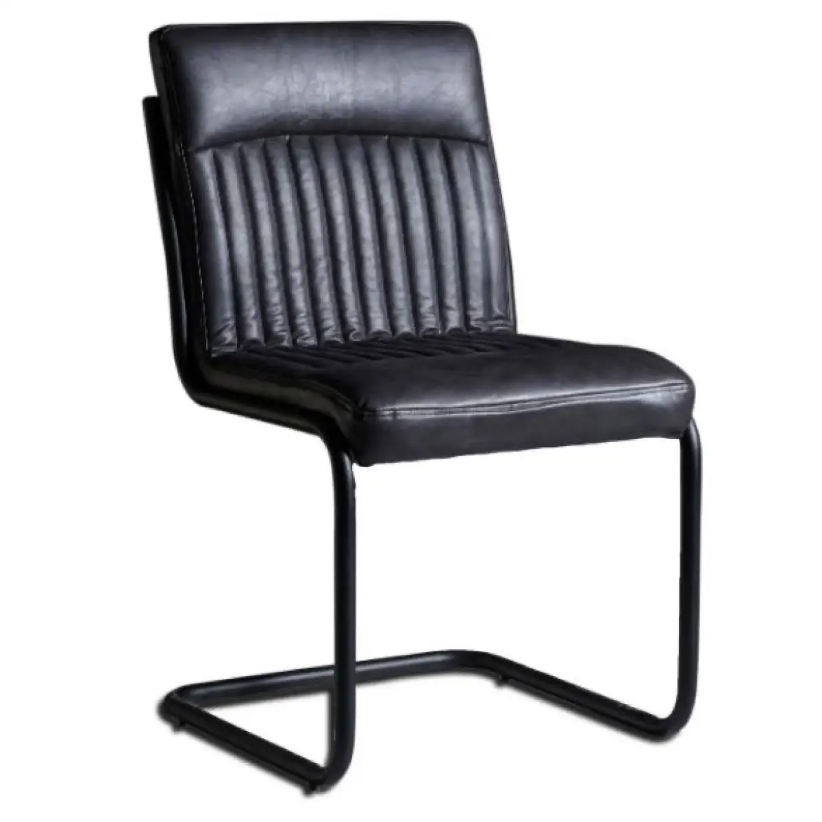 Premium Dark Grey Dining Chair 50 Cm Seat Height Wide PU Seat With Powder Coated Steel Frame For Dining Rooms Set Of 2 - Indian Hub - Home Symphony