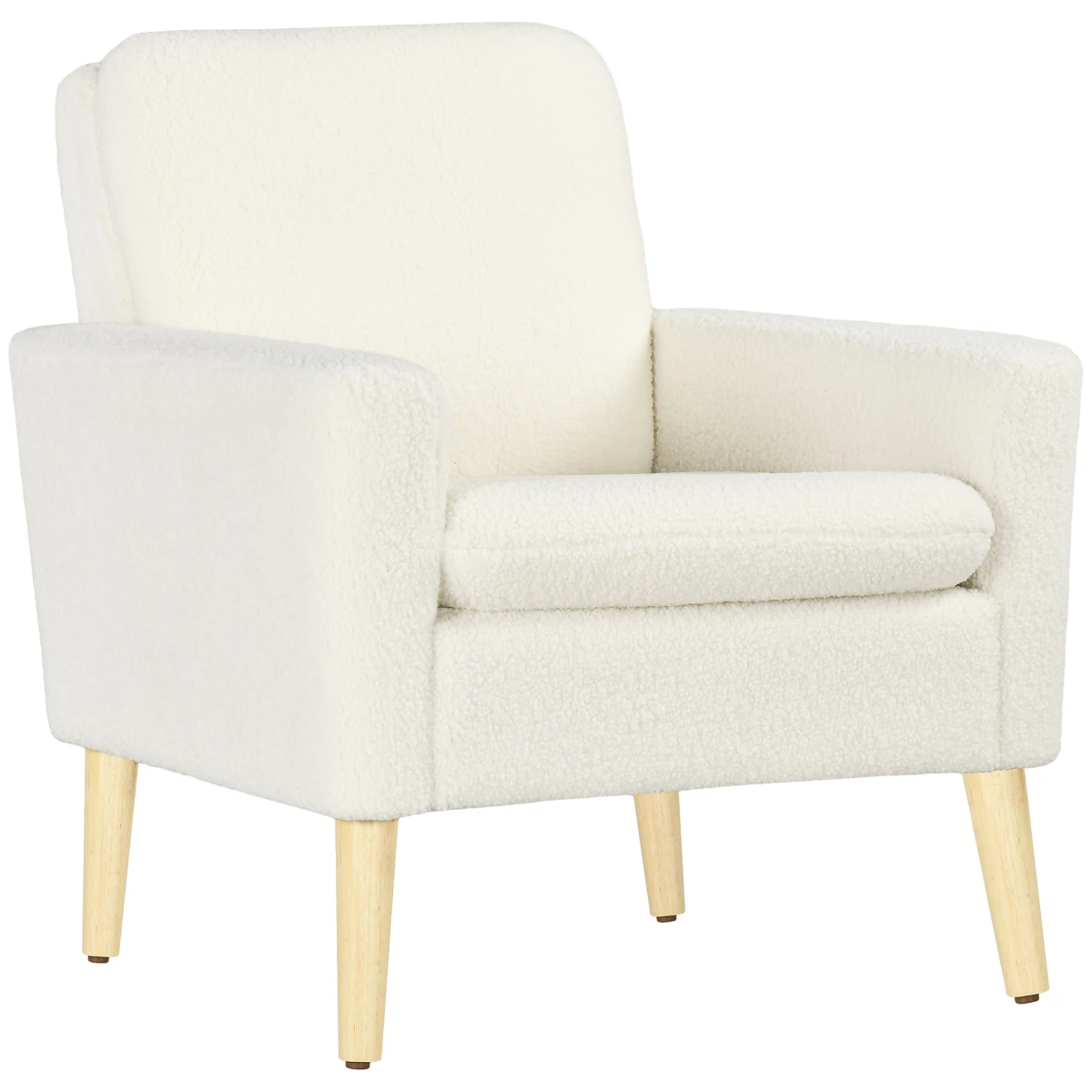 HOMCOM Teddy Armchair Cream Wide Seat With Wood Legs Home by HOMCOM