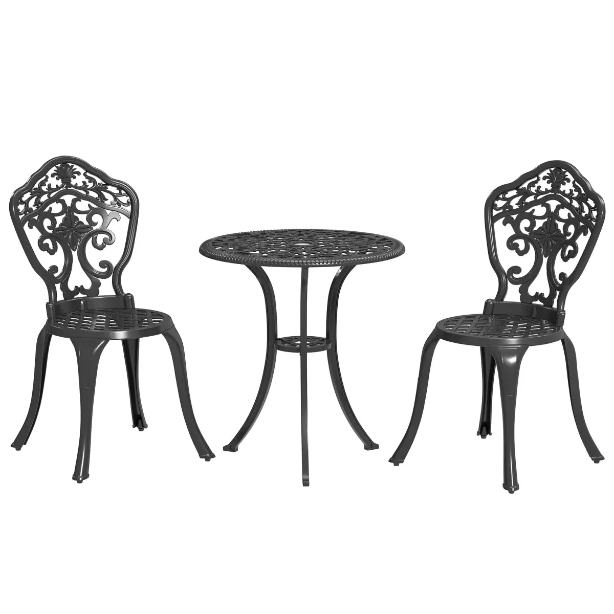 Outsunny Outsunny 3 PCs Cast Aluminium Bistro Set w/ Parasol Hole for Balcony, Black - Garden Set