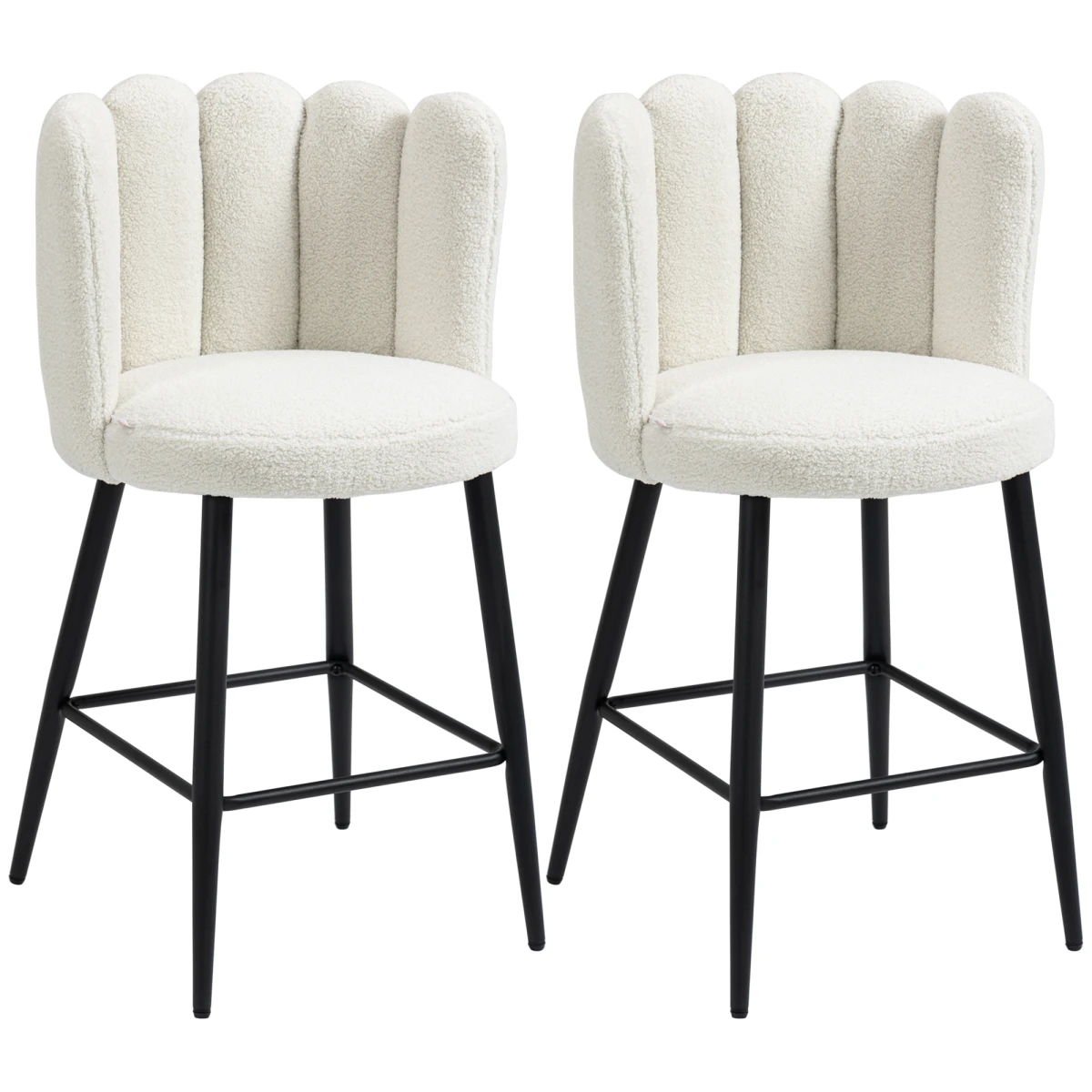 HOMCOM HOMCOM Bar Stool Set Of 2 With Backs Cream Cushioned Faux Cashmere Thick Foam With Adjustable Feet For Breakfast Bar - Bar Stool
