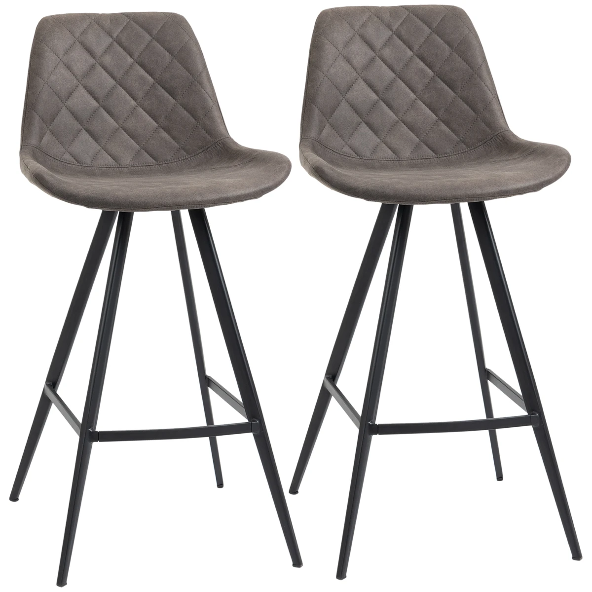 HOMCOM Set Of 2 Bar Stools Vintage PU Leather Tub Seats Padded w/ Steel Frame Dark Grey -