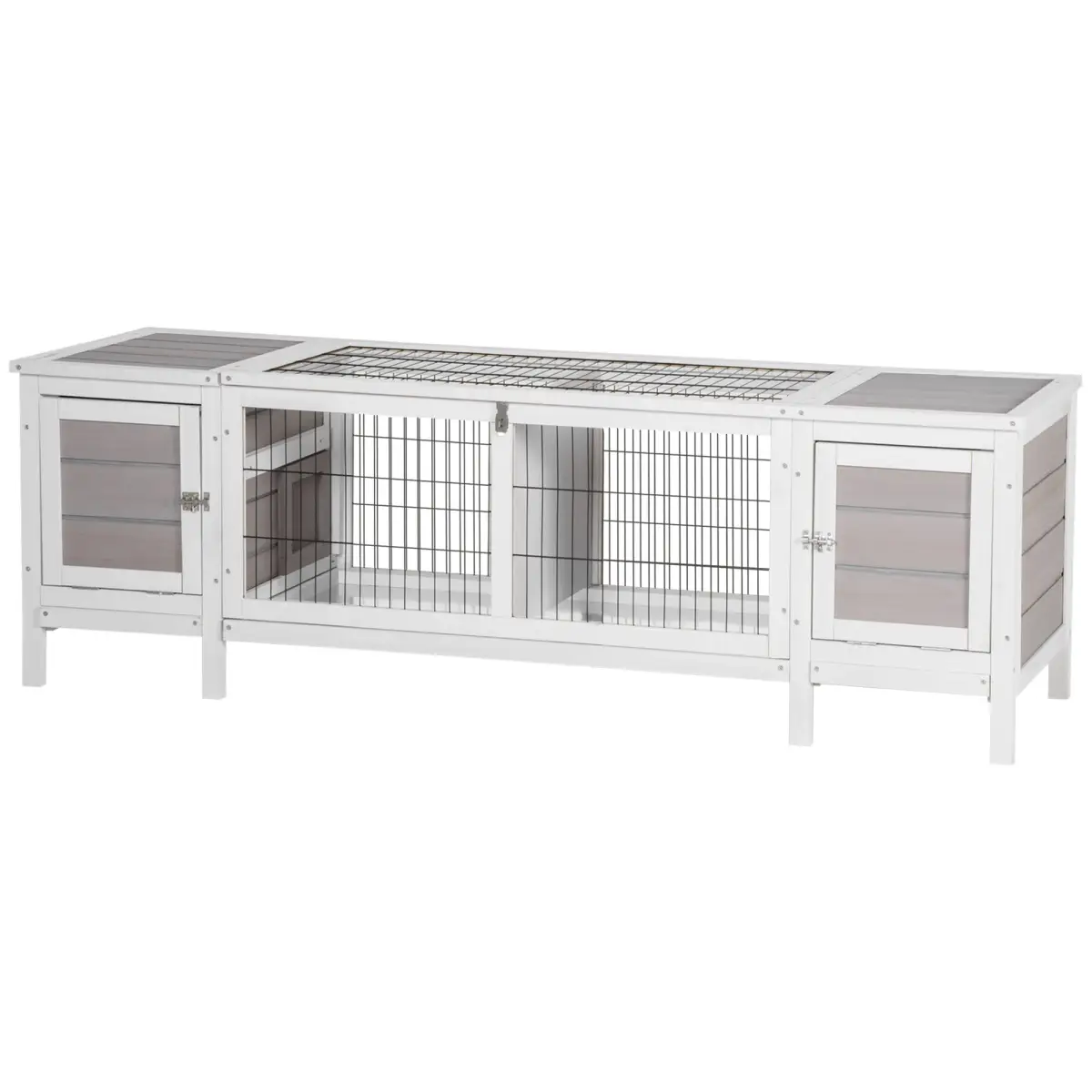 Pawhut Indoor Rabbit Hutch Separable Guinea Pig Cage Bunny Run w/ Slide Out Tray - Grey - Rabbit Hutch