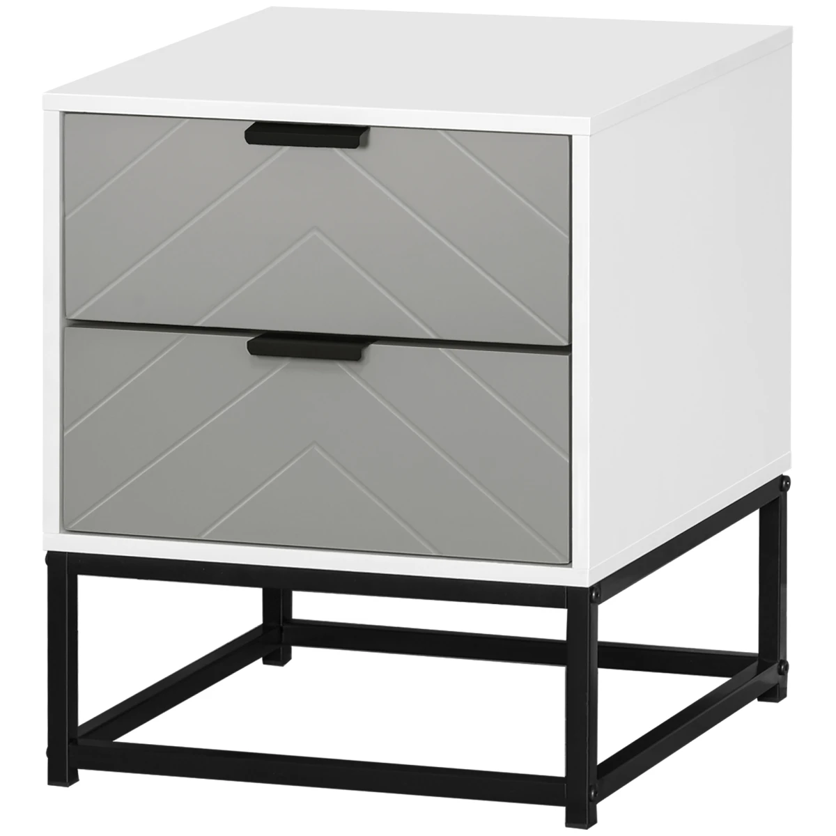HOMCOM Premium Bedside Cabinet Compact With Chevron Pattern Drawers And Metal Base For Bedroom Storage - Bedside Table