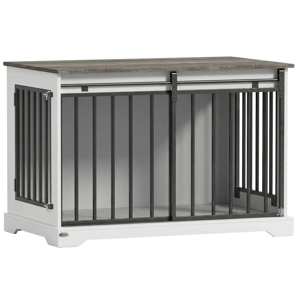 PawHut 100 cm Large Dog Crate Furniture with Sliding Barn Door for Large Dogs, White - from PawHut