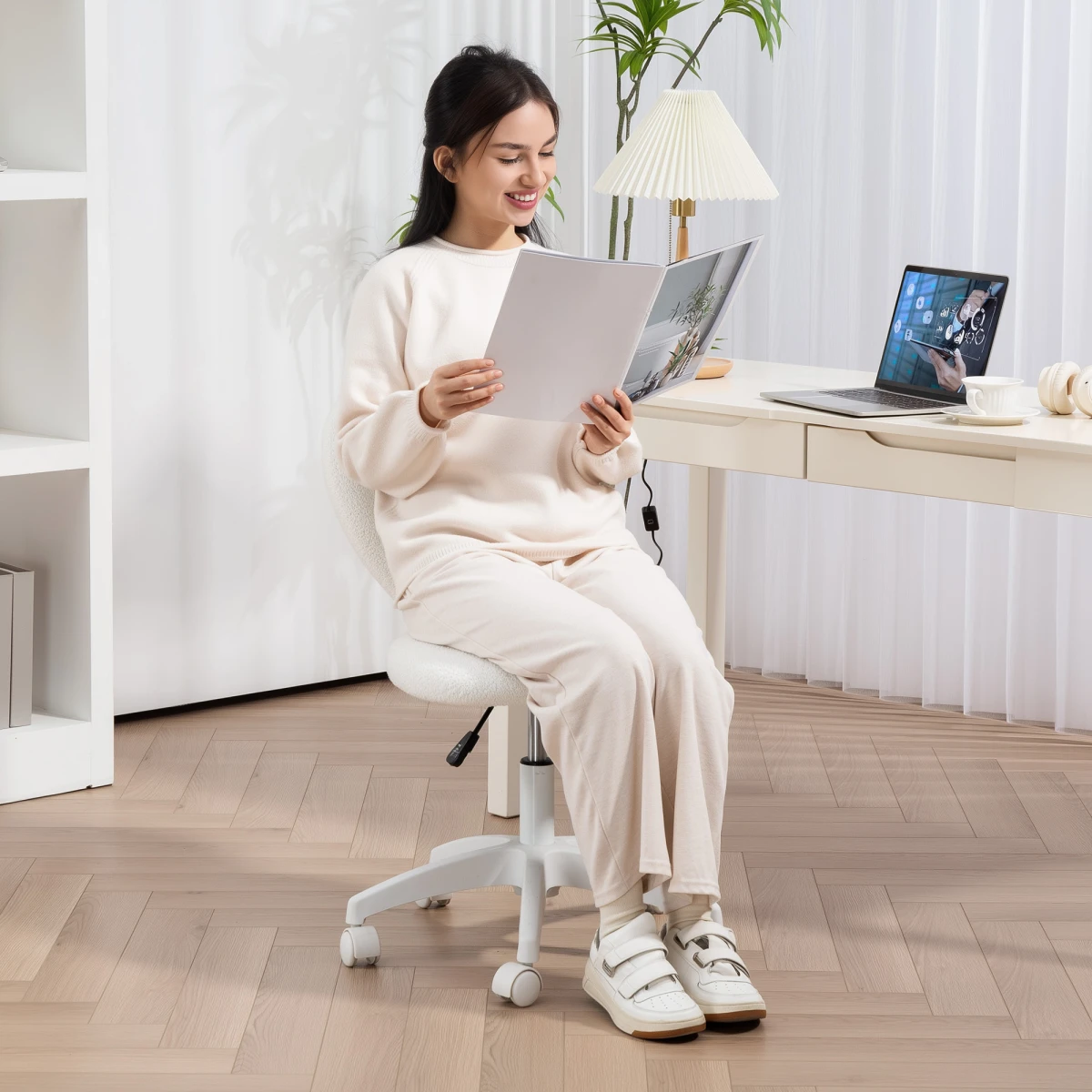 N/A Premium Velvet Massage Office Chair 54cm Seat Width 46 To 54cm Height Lumbar Support For Home Office - Office Chair