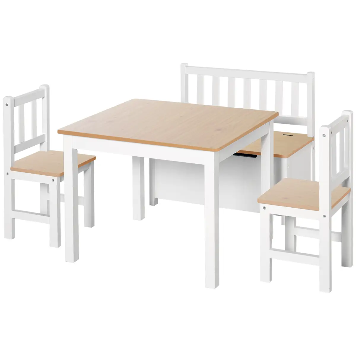 Unbranded 4-Piece Set Kids Wood Table Chair Bench Storage Function for 3 Years+ HOMCOM - Garden Set