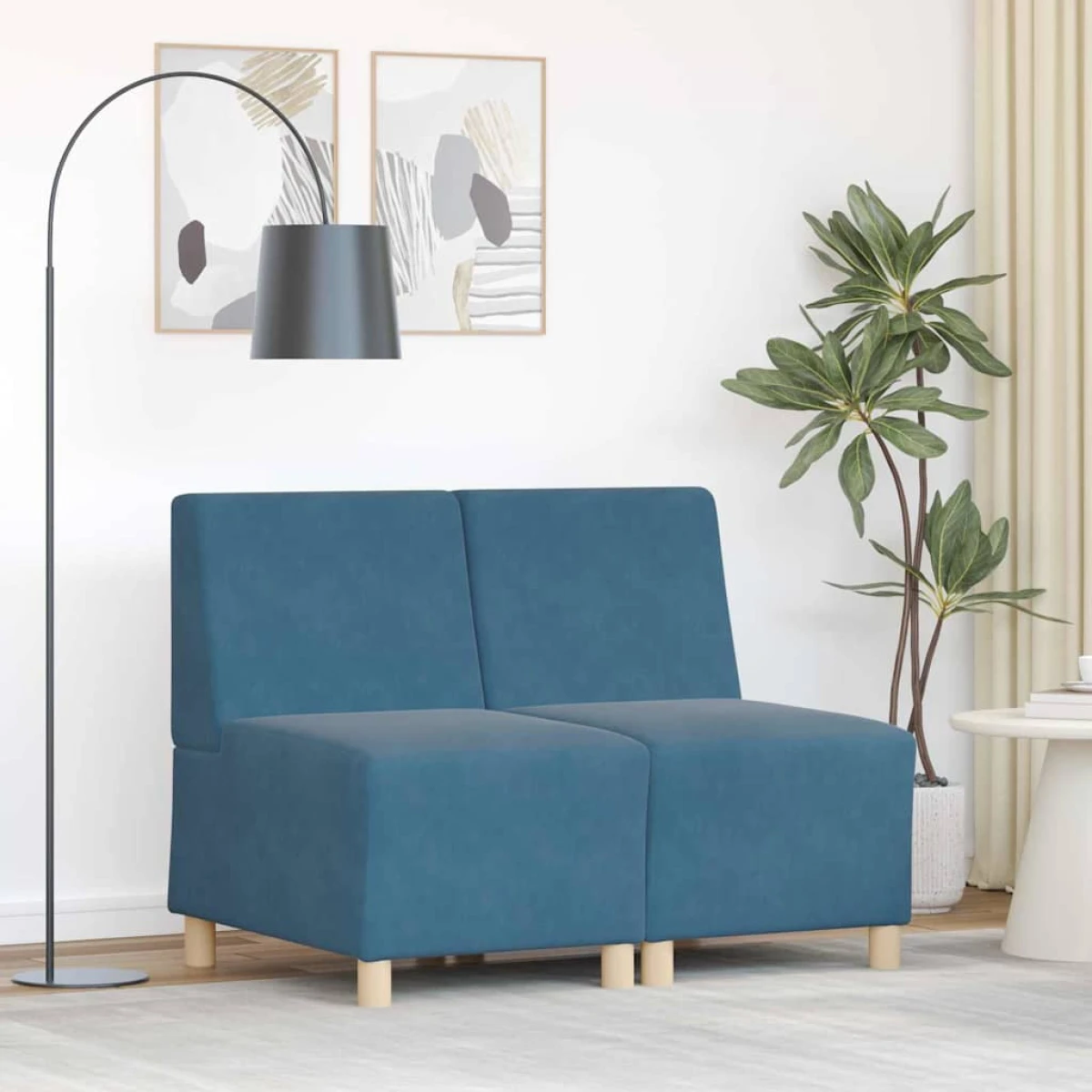 vidaXL VidaXL Armless Modular Sofa 55x74x82 Velvet Blue 2 Pieces - Sofa