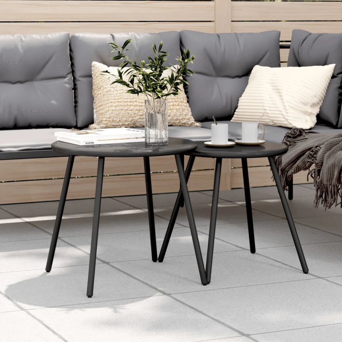 vidaXL vidaXL Outdoor Round Coffee Tables Set Of 2 50cm Diameter Powder Coated Steel Patio - Coffee Table