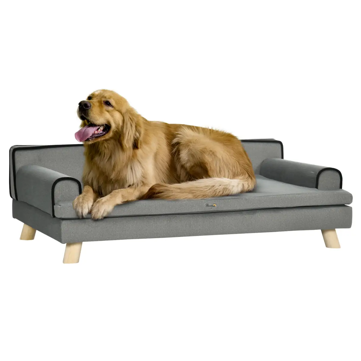 PawHut Pet Sofa for Large, Medium Dogs, with Wooden Legs Water-resistant Fabric, Grey - Dog Beds