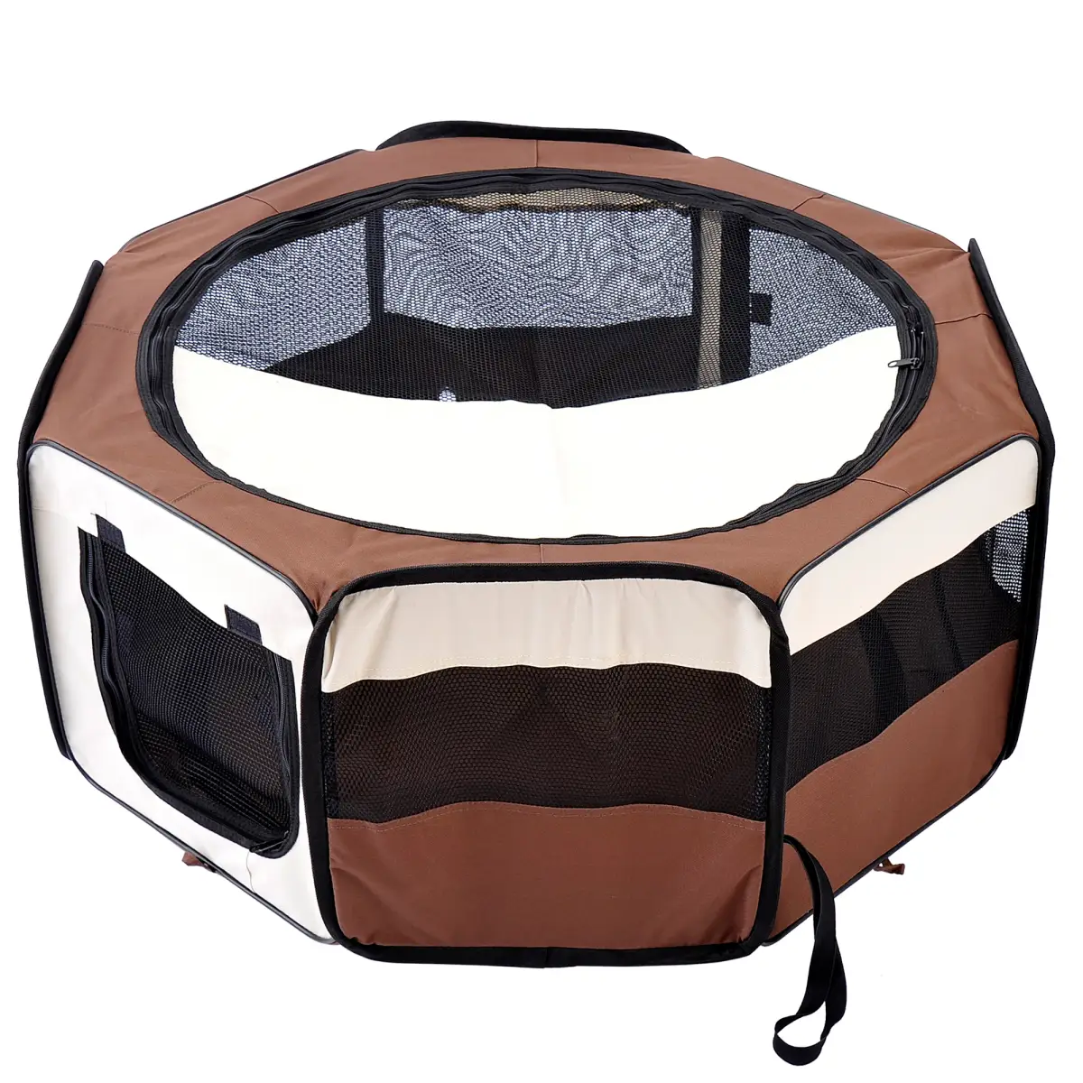 Fabric Pet Puppy Dog Cat Rabbit Pig Guinea Playpen Run Brown Cream M PawHut - Pet Playpen