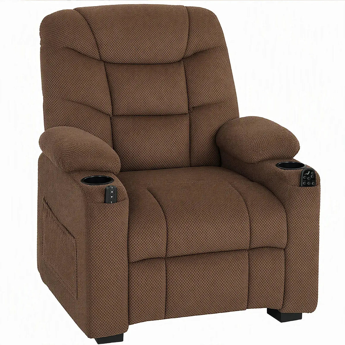 HOMCOM Electric Massage Recliner Armchair with Vibration, Heat, Whisper-Quiet Motor, Memory Function, Fleece Power Reclining Chair with Spring Pack, USB Port, Footrest, Side Pocket, Brown - from HOMCOM