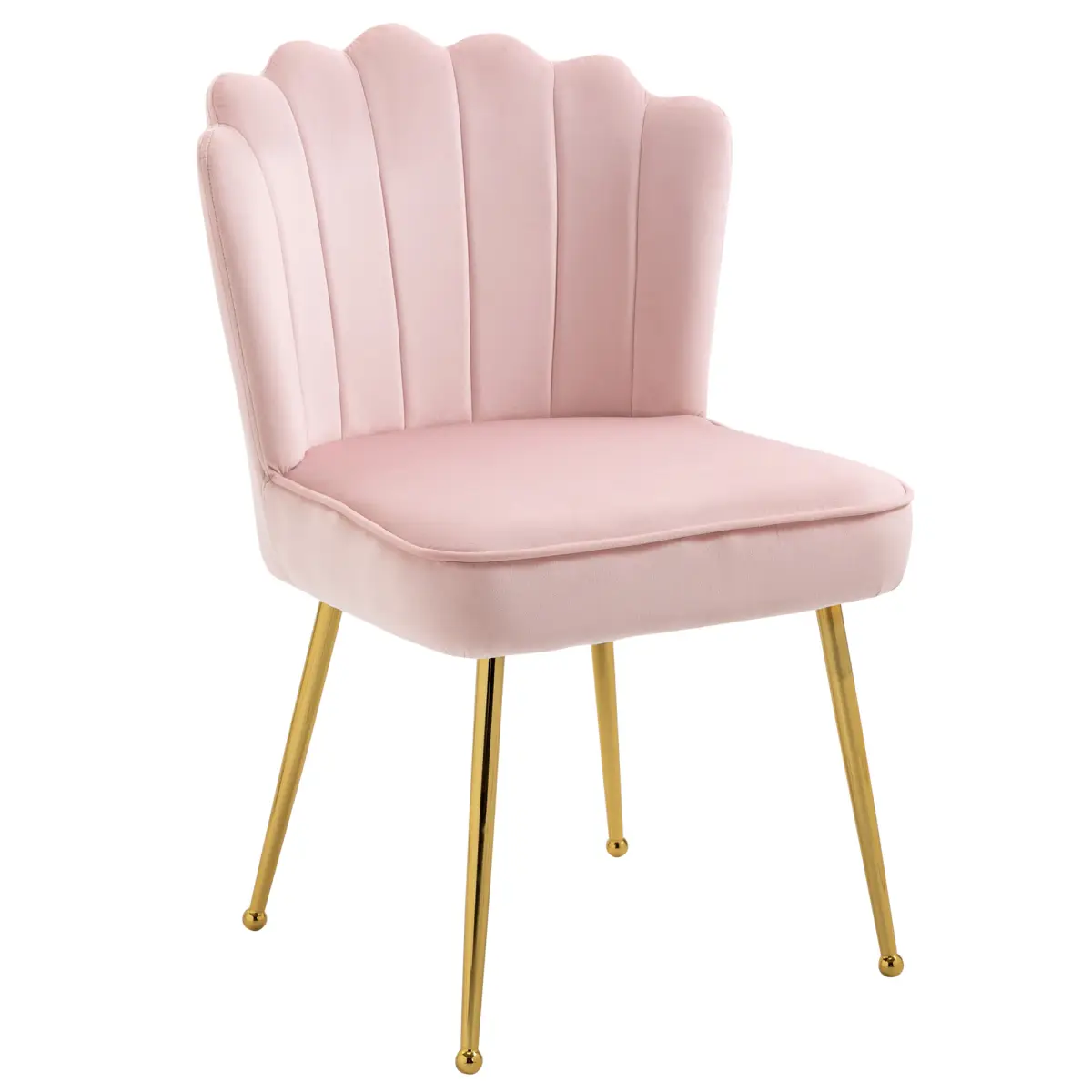 HOMCOM Velvet-Feel Shell Luxe Accent Chair Home Bedroom Lounge with Metal Legs Pink - Accent Chair