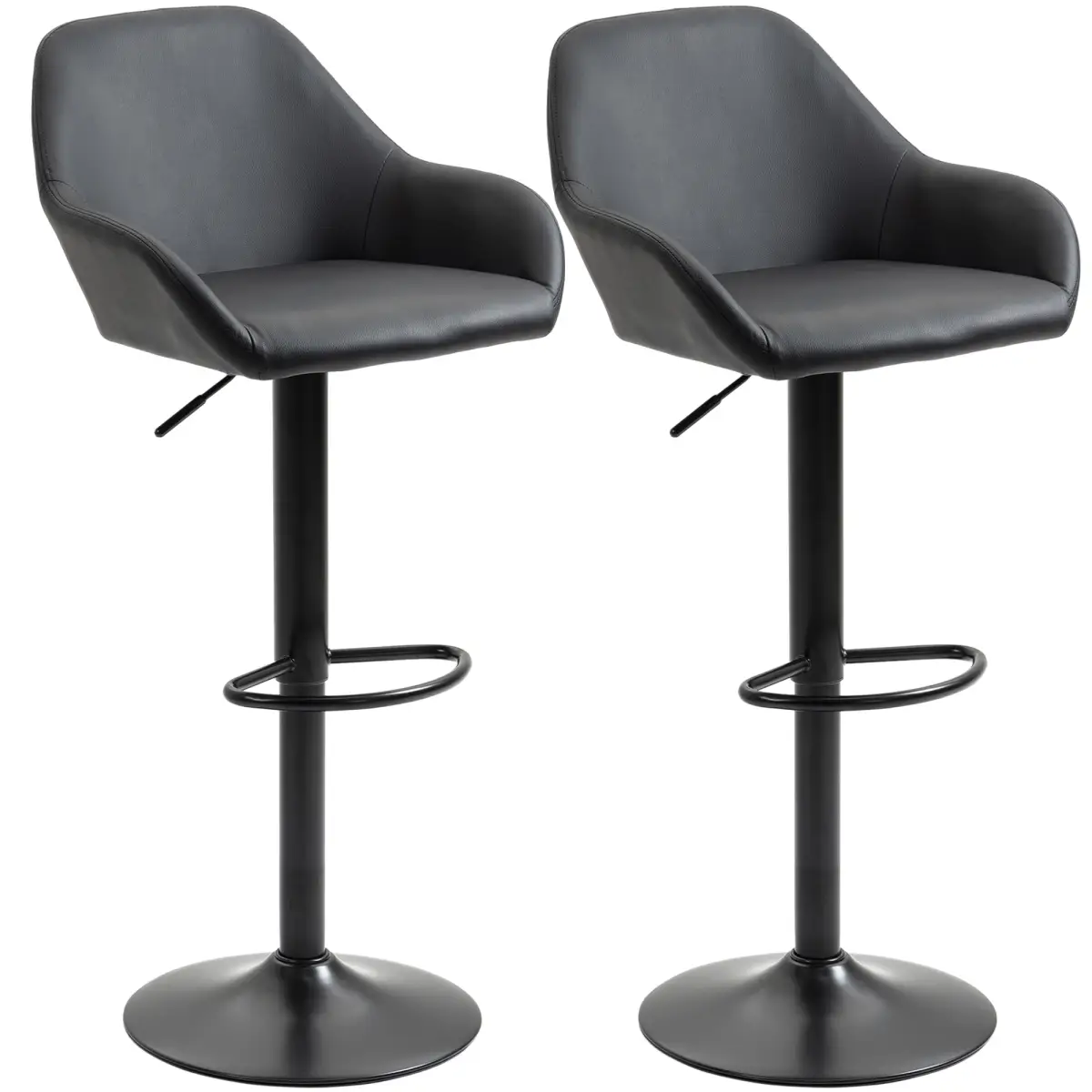 HOMCOM Set of 2, Swivel Barstools with Footrest and Backrest, PU Leather Black - Bar Stool