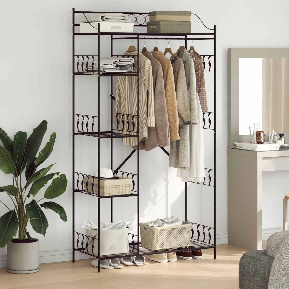 VidaXL Open Wardrobe With Shelf Black Steel Frame 100 x 43 x 188 Cm For Modern Bedroom Storage by vidaXL