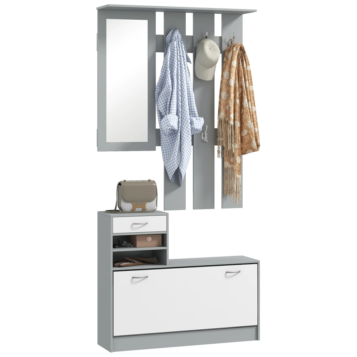 HOMCOM Hallway Furniture Set Compact Size With Mirror And Shoe Cabinet For Entryway Organization by HOMCOM