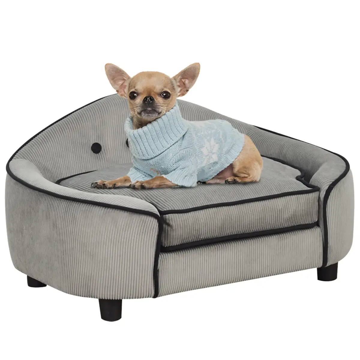 PawHut Dog Sofa Bed Pet Chair w/ Sponge Padded Cushion for XS and S Size Dogs - Grey - Dog Beds