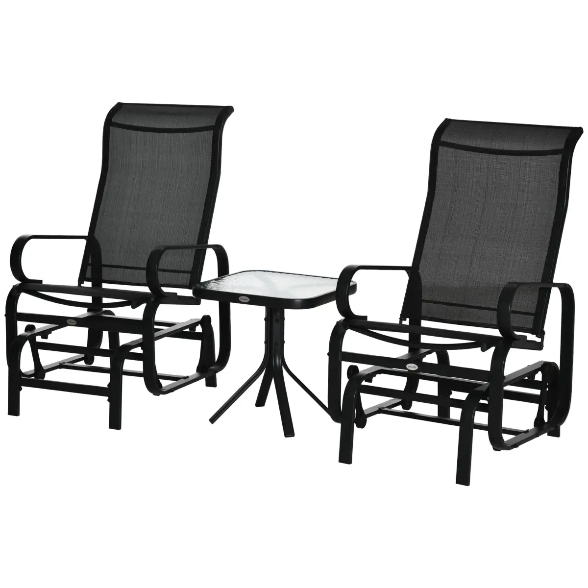Outsunny 3 PCs Gliding Rocking Chair With Tea Table Smooth Rockers Sling Seat - Garden Chairs