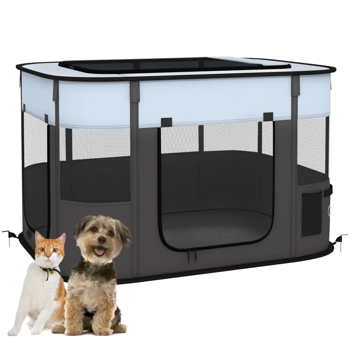 PawHut PawHut Portable Dog Pen for Puppies, Rabbits, Kittens, Guinea Pigs - Grey - Pet Playpen