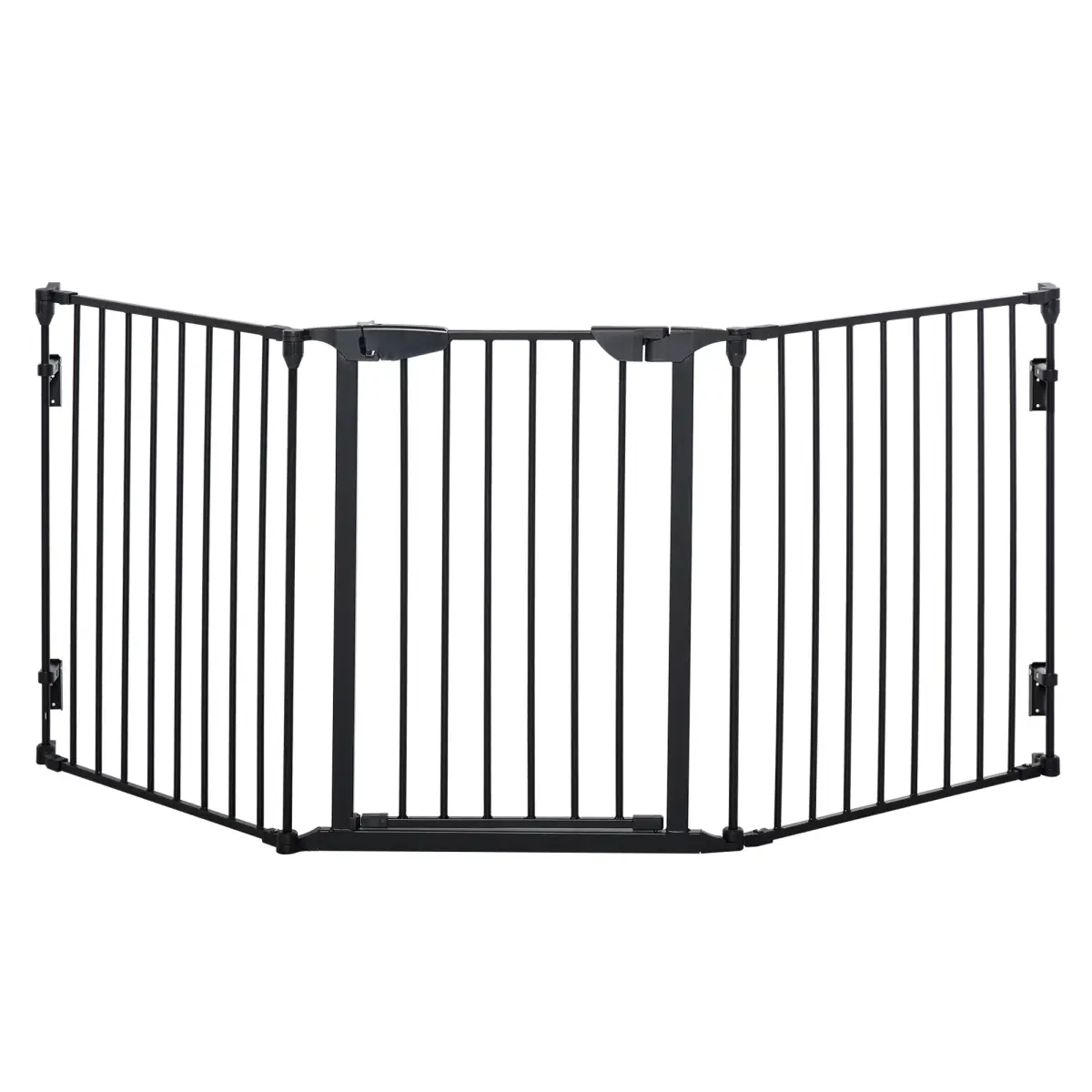 Pawhut Pet Gate 3-Panel Dog Playpen for Indoor Stair Barrier W/ Walk Through Door Black - Pet Gate