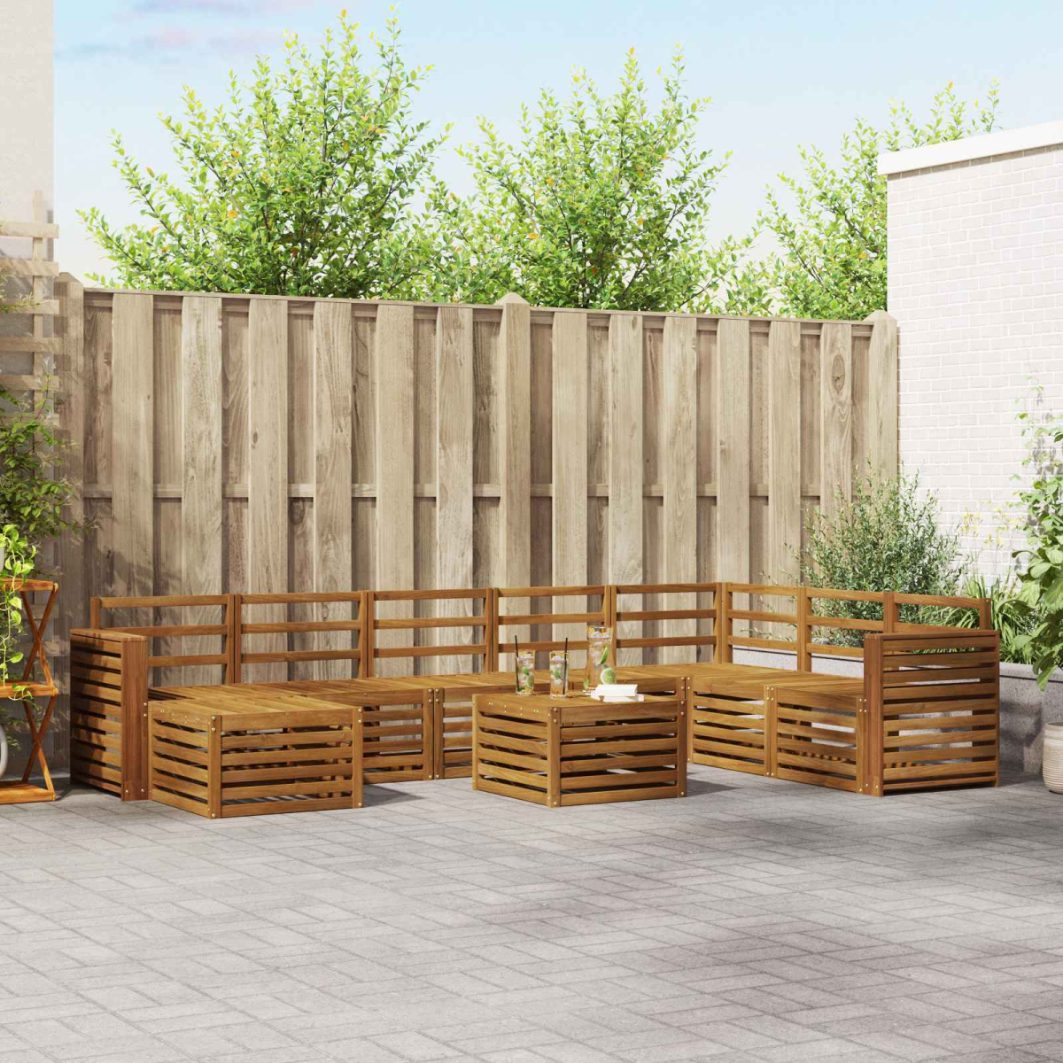 vidaXL vidaXL Outdoor Sofa Set 9 pcs Natural Solid Acacia Wood - Garden Sofa Sets