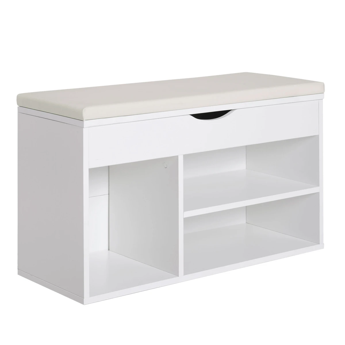 HOMCOM White Wooden Shoes Cabinet Bench With Padded PU Seat And Hidden Storage For Hallway Organization - Shoe Storage