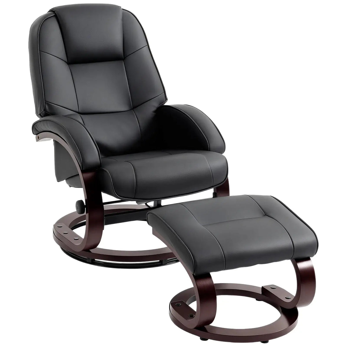 HOMCOM Swivel Recliner Chair with Footstool, PU Leather Recliner Armchair with Adjustable Back and Wood Frame, Black - from HOMCOM