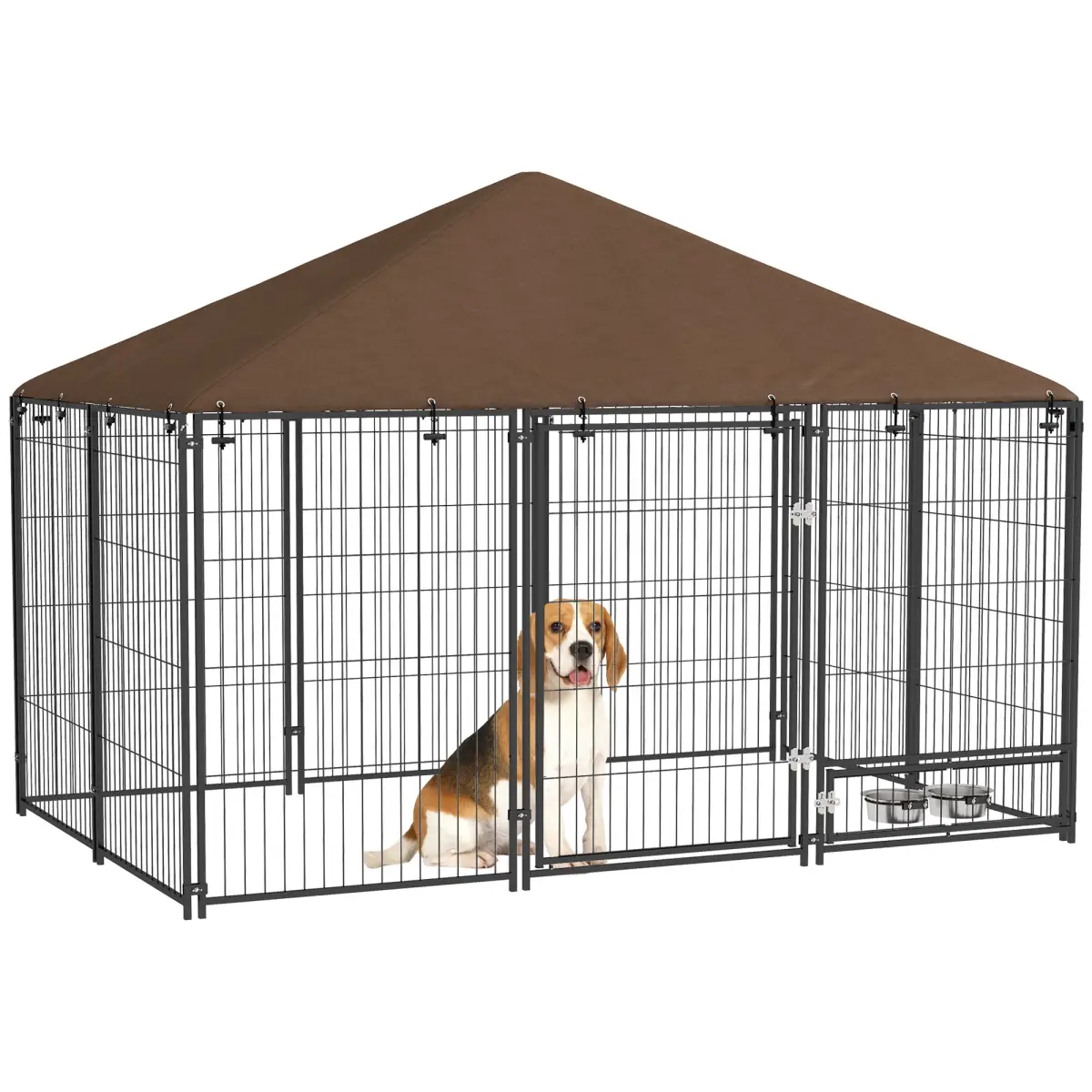 PawHut PawHut Outdoor Dog House Kennel with Canopy Top & Lock Rotating Bowl Holder - Dog Kennel