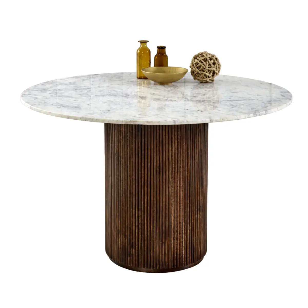 Indian Hub Opal Mango Wood Dining Table Round With Marble Top - Dining Table