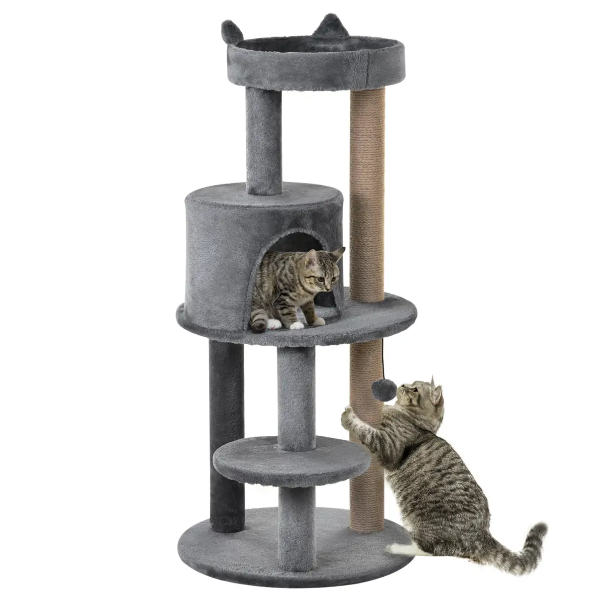 Pawhut 104cm Deluxe Cat Activity Tree w/ Scratching Posts Ear Perch House - Grey - Cat Tree