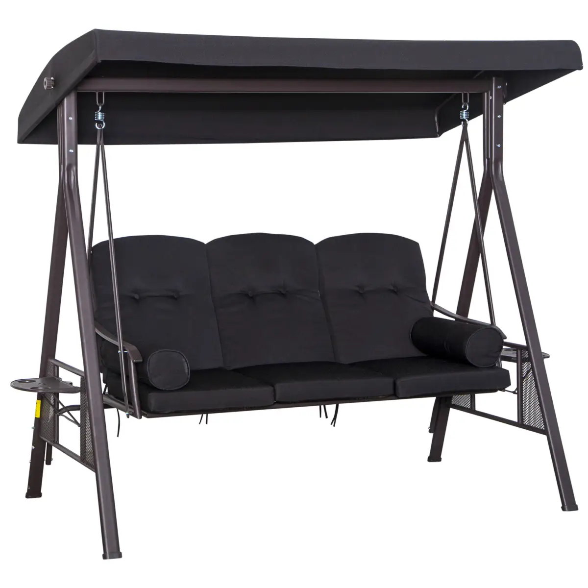 Outsunny Outsunny 3 Seater Garden Swing Chair Patio Swing Bench w/ Cup Trays Black - Hammocks