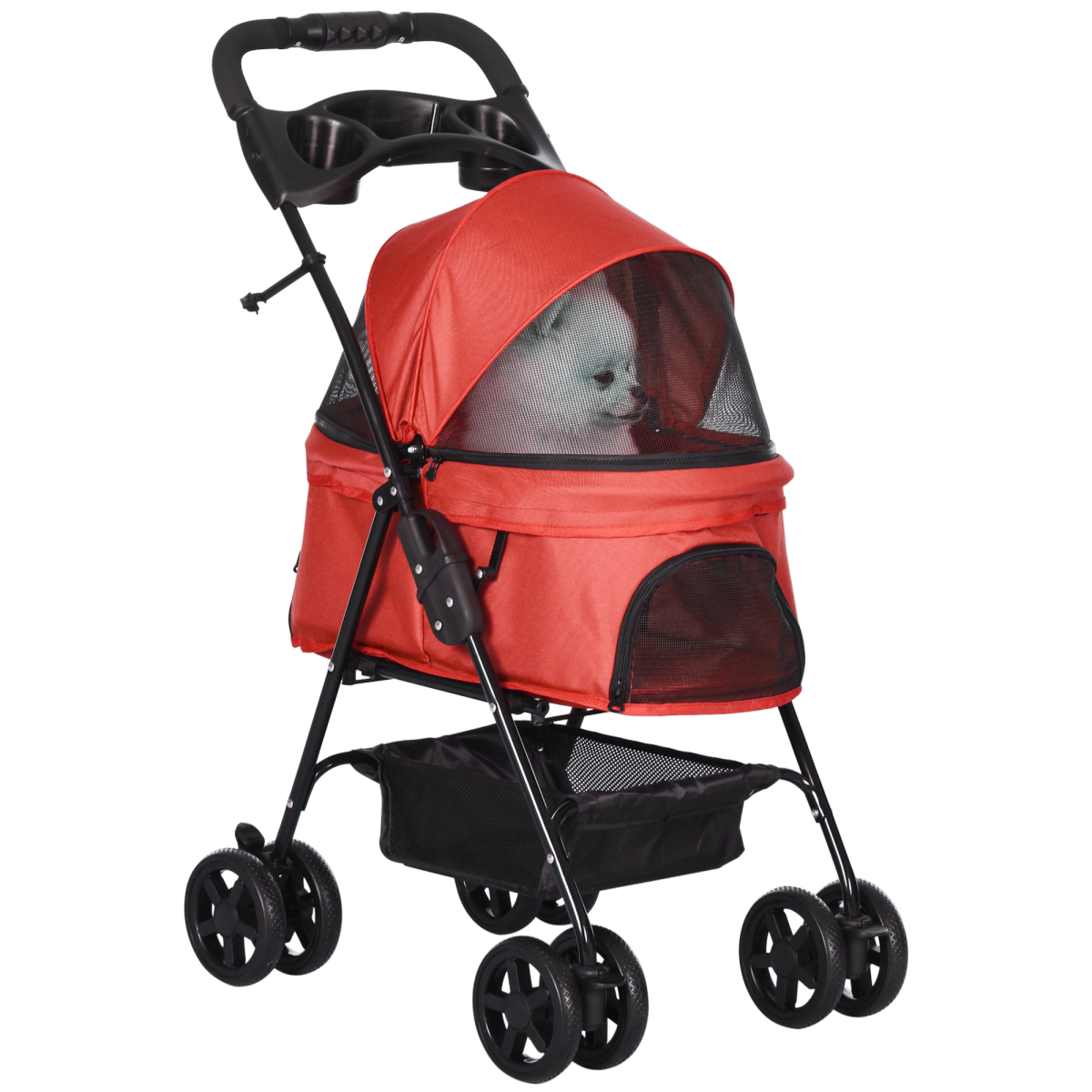 Pet Stroller No-Zip Foldable Travel Carriage with Brake Basket Adjustable Canopy - from Unbranded