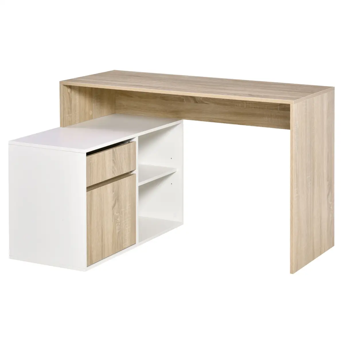 HOMCOM L-Shaped Corner Computer Desk Oak and White - Desk