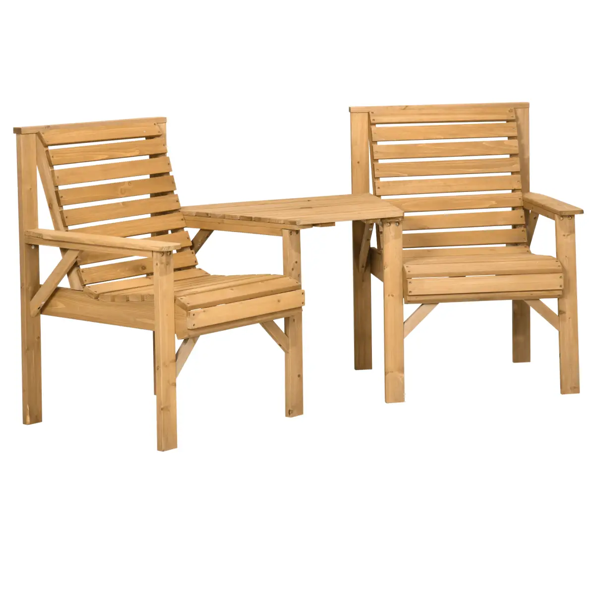 Outsunny Outsunny Wooden Garden Love Seat w/ Coffee Table Umbrella Hole Partner Bench - Garden Chairs