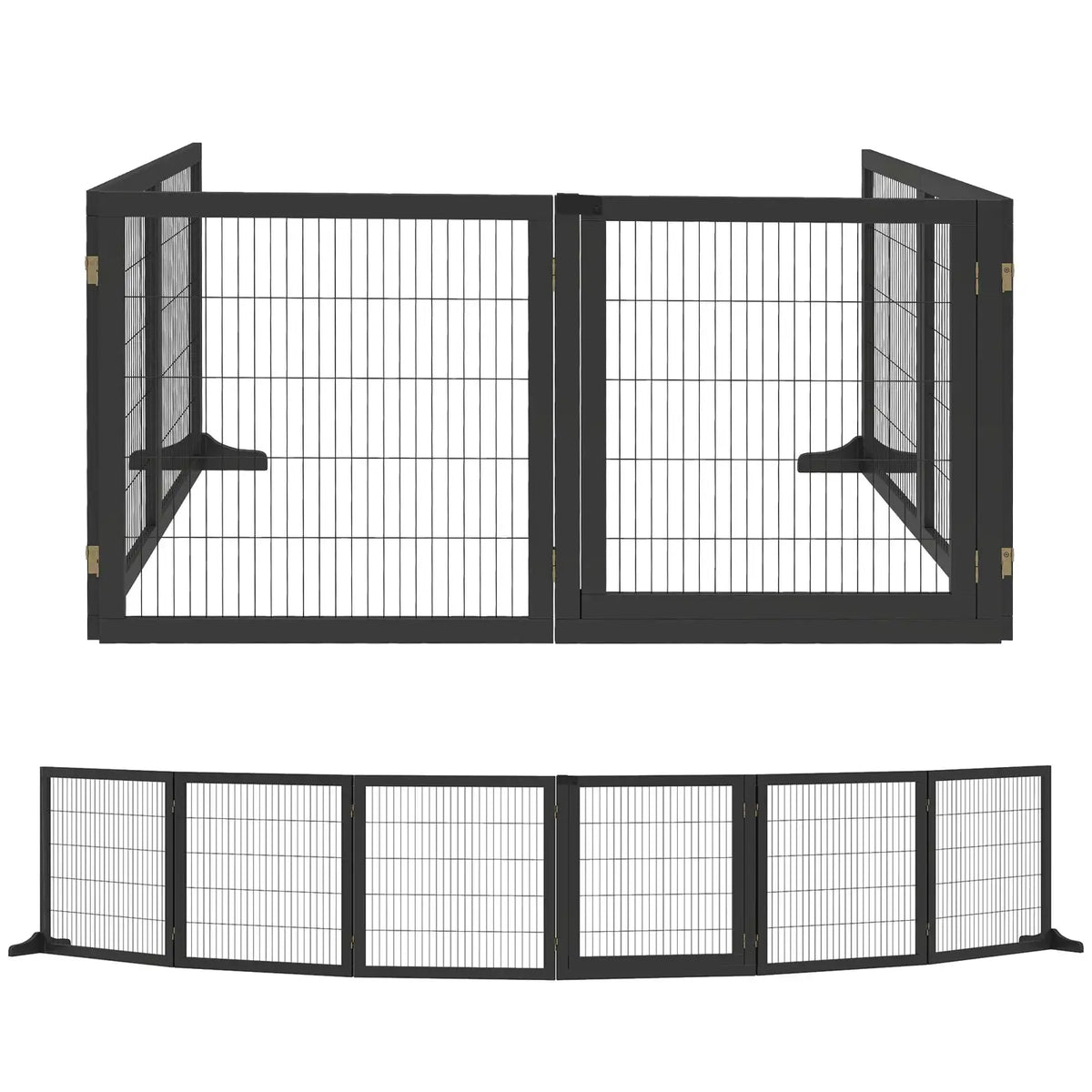 PawHut Wooden Pet Gate, Freestanding Dog Security Barrier with Two Support Feet - Black - from PawHut