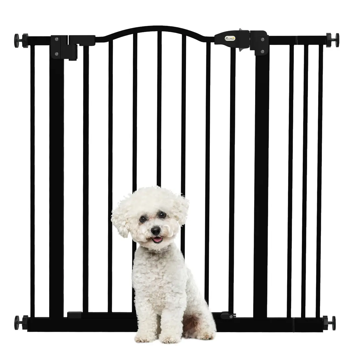 PawHut PawHut 74-87cm Adjustable Metal Pet Gate Safety Barrier w/ Auto-Close Black - Pet Gate