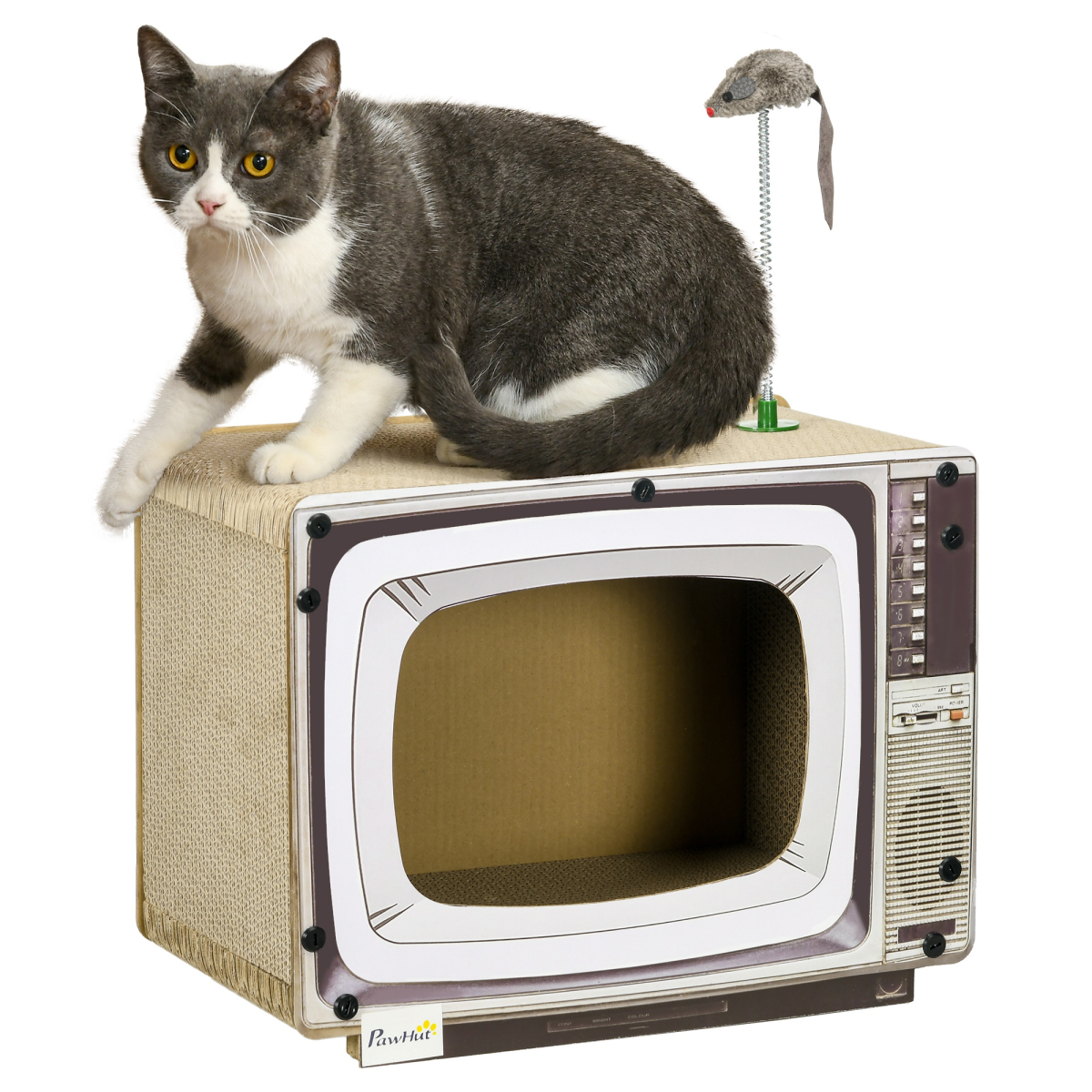 PawHut PawHut TV-Shaped Cardboard Cat House with Scratcher, Catnip, Toy Rat - Cat House