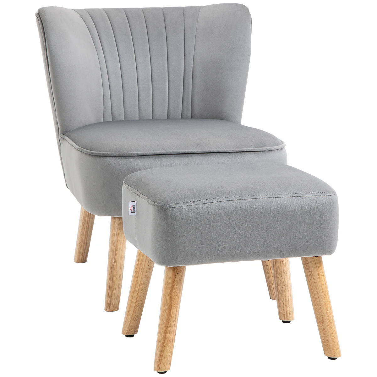 Velvet Feel Accent Chair Ottoman TubSeat Padding Wood Legs by HOMCOM