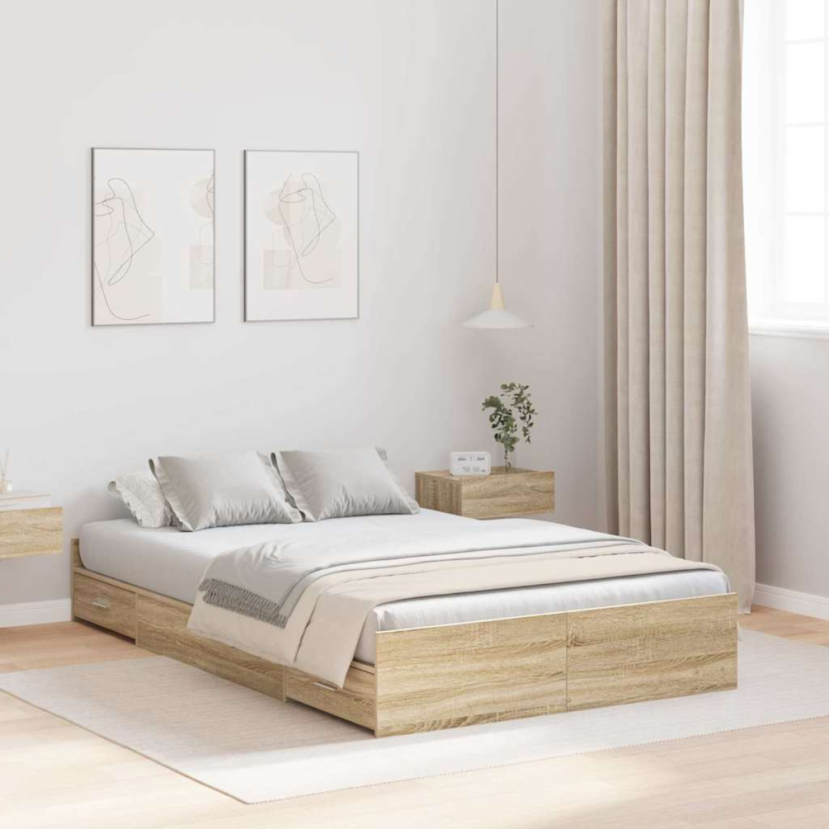 vidaXL Storage Bed Frame Sonoma Oak 120 x 190 cm Engineered Wood - from vidaXL