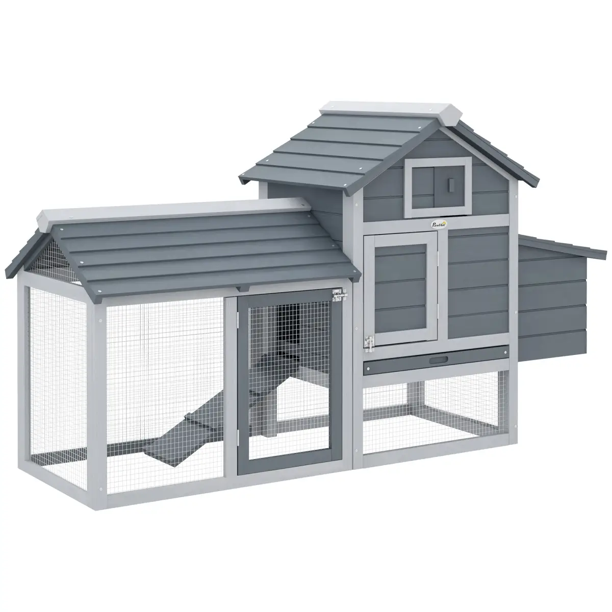 Pawhut Small Chicken Coop Hen Cage Nesting Box w/ Outdoor Run Grey 150.5 x 54 x 87 cm - Chicken Coop