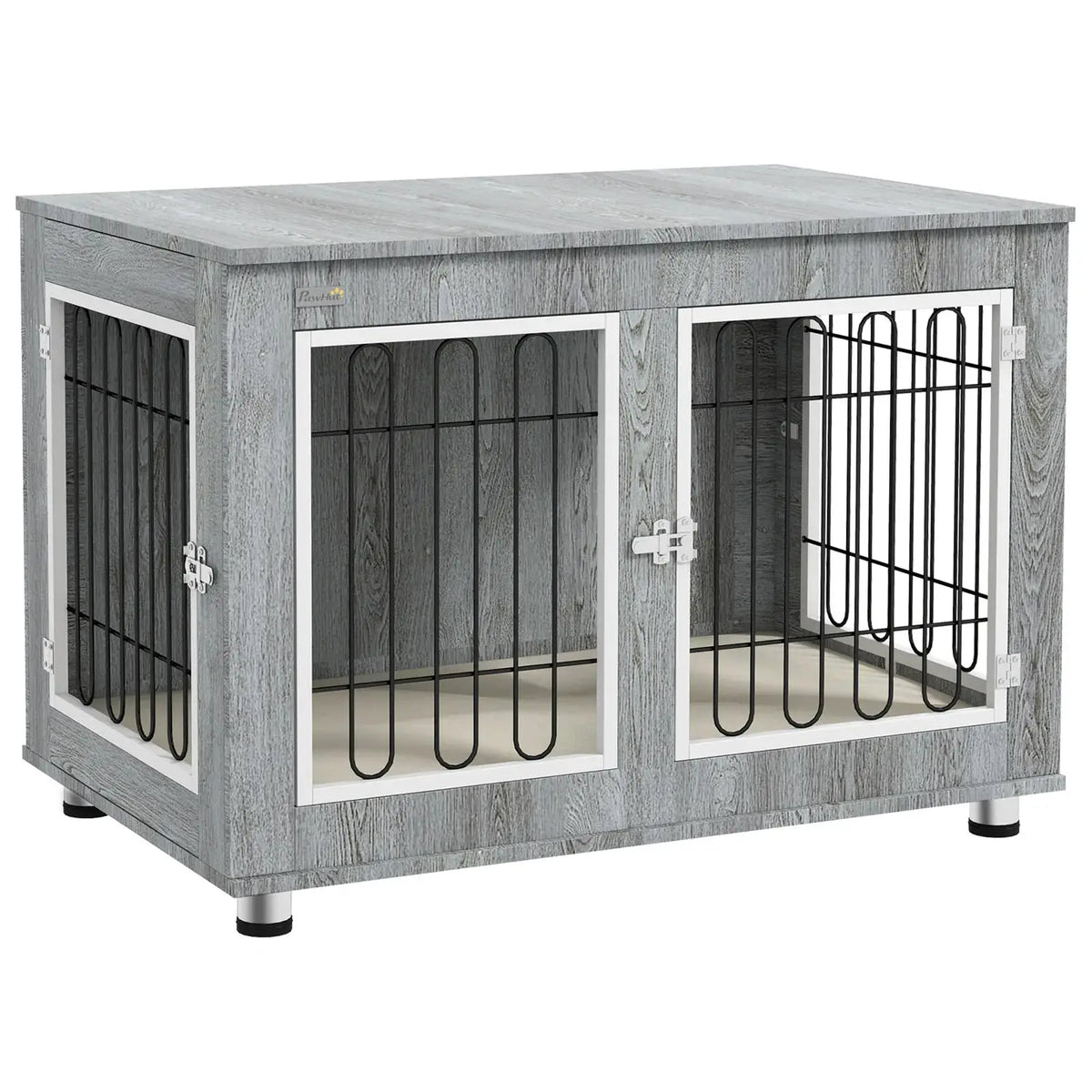 PawHut Dog Crate Furniture End Table, with Washable Cushion, Double Doors, for Medium/Large Dogs, Grey - from PawHut