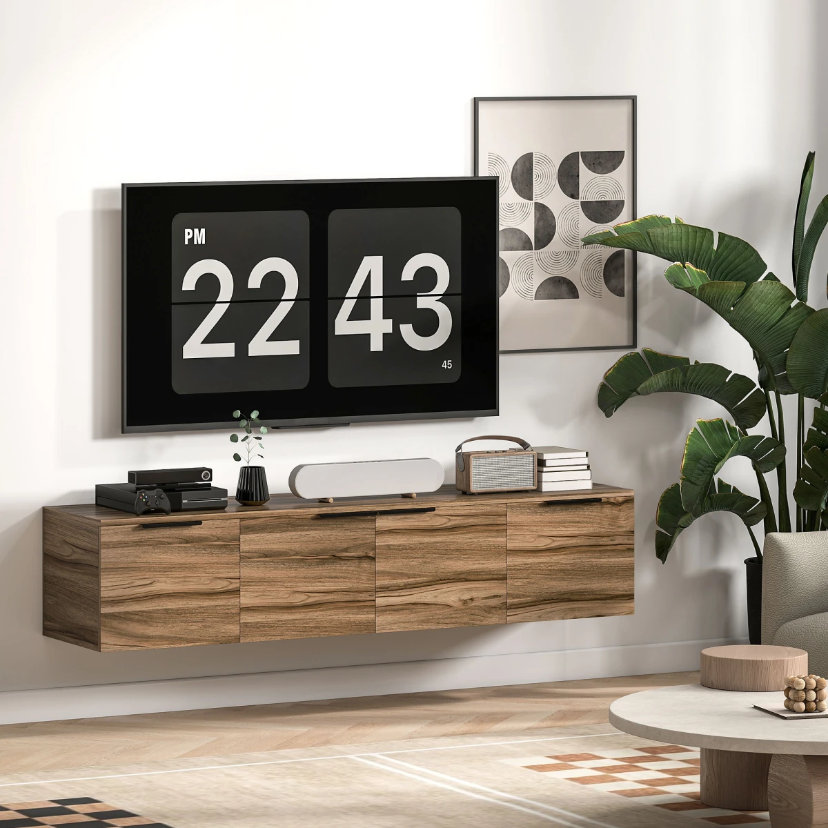 HOMCOM Floating TV Stand 65in TV Shelves Rustic Brown Den by HOMCOM