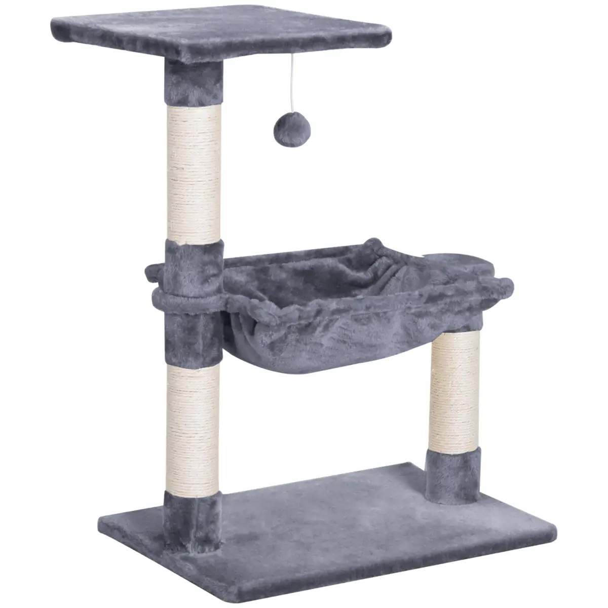 Pawhut Cat Tree Scratching Posts Natural Sisal Hammock Bed Kitty Activity Center 70Hcm - Cat Tree