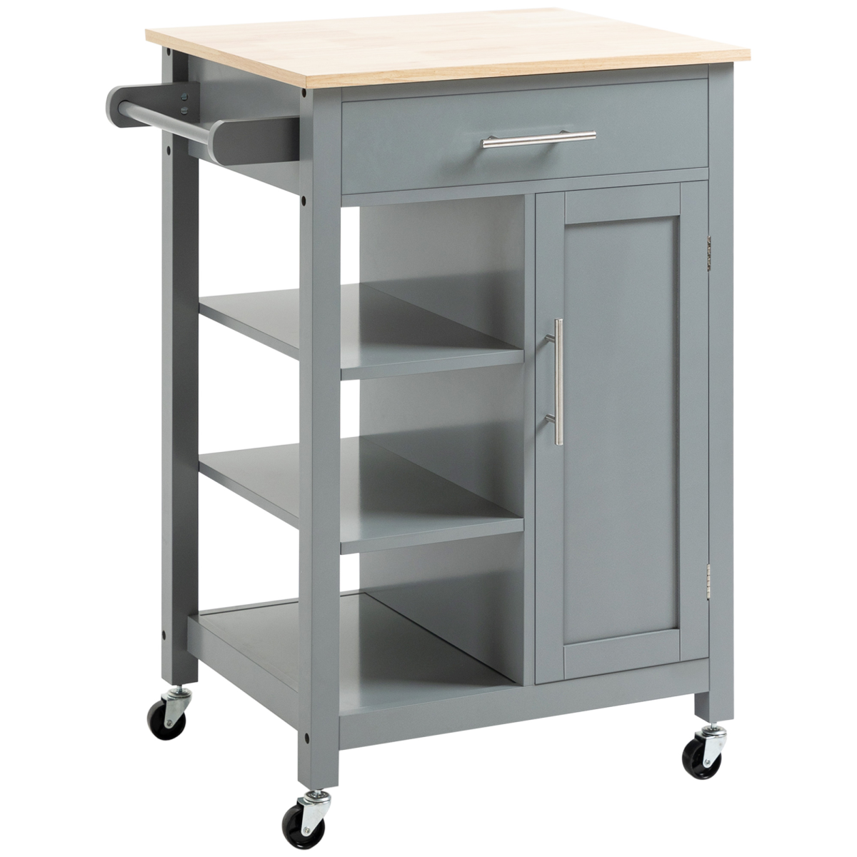 Kitchen Trolley Utility Cart on Wheels with Open Shelf & Storage Drawer Grey - from HOMCOM