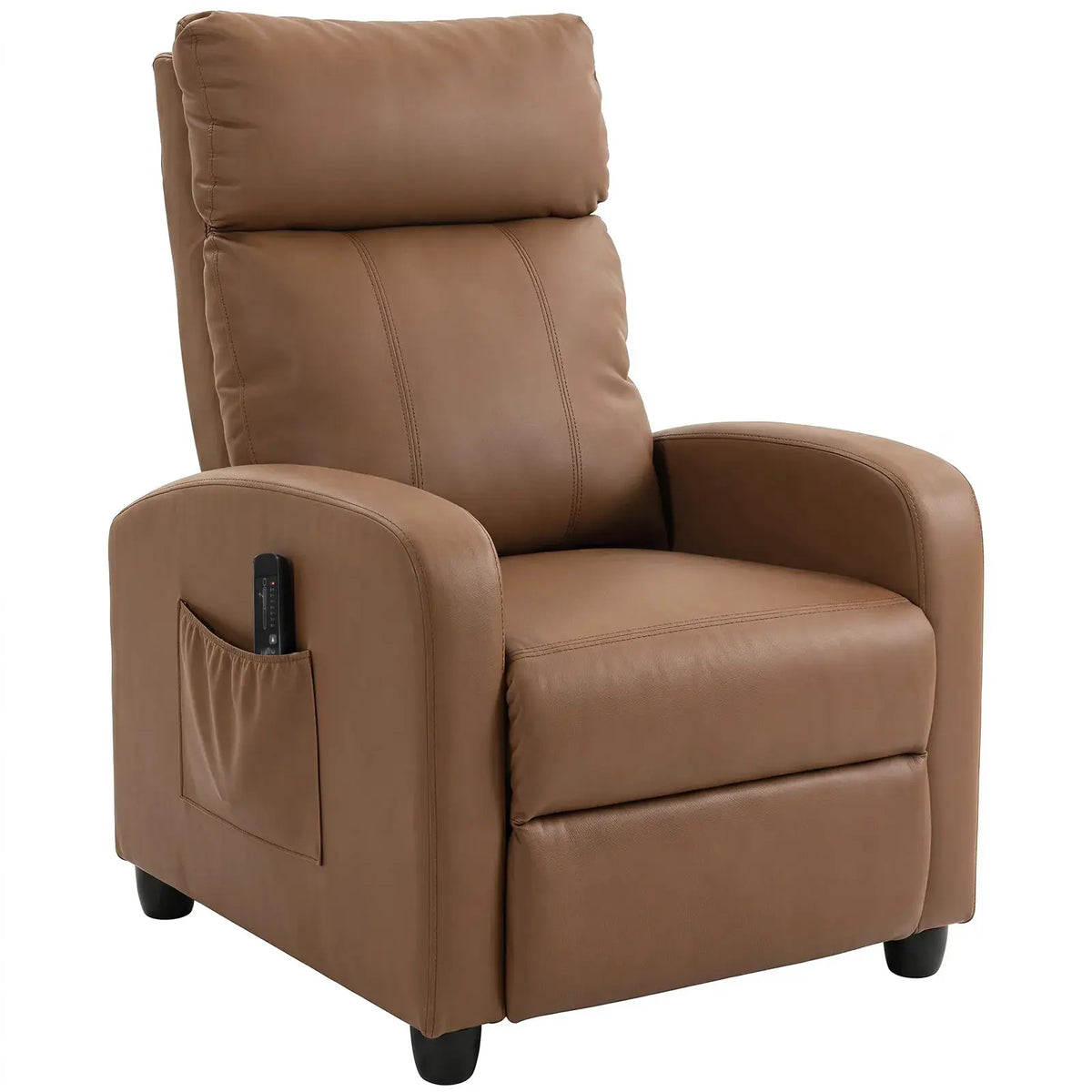 HOMCOM Recliner Armchair, Massage Faux Leather Push Back Reclining Chair with Adjustable Leg Rest, Side Pocket, Dark Brown - from HOMCOM
