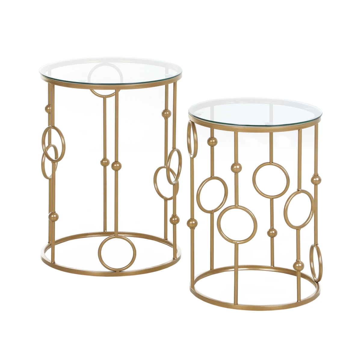HOMCOM Gold Nesting Coffee Tables Set of Two with Tempered Glass Tops Living Room Decor by HOMCOM