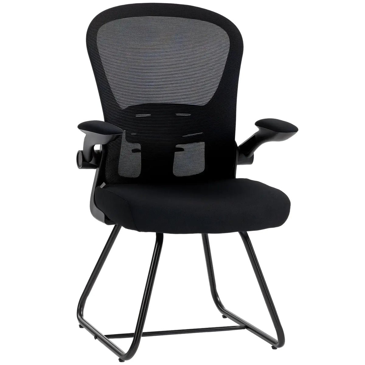 HOMCOM Reception Chair, Conference Meeting Office Chair with Flip-up Armrest, Mesh Backrest, Lumbar Support and Metal Base - from HOMCOM