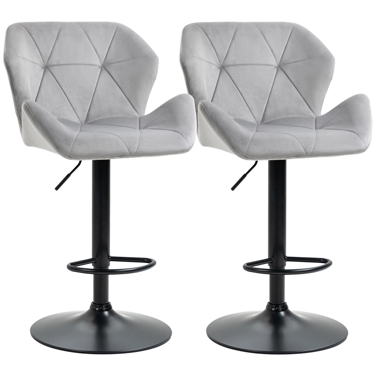 HOMCOM Set Of 2 Luxurious Velvet-Touch Bar Stools w/ Metal Frame Footrest Base Grey -