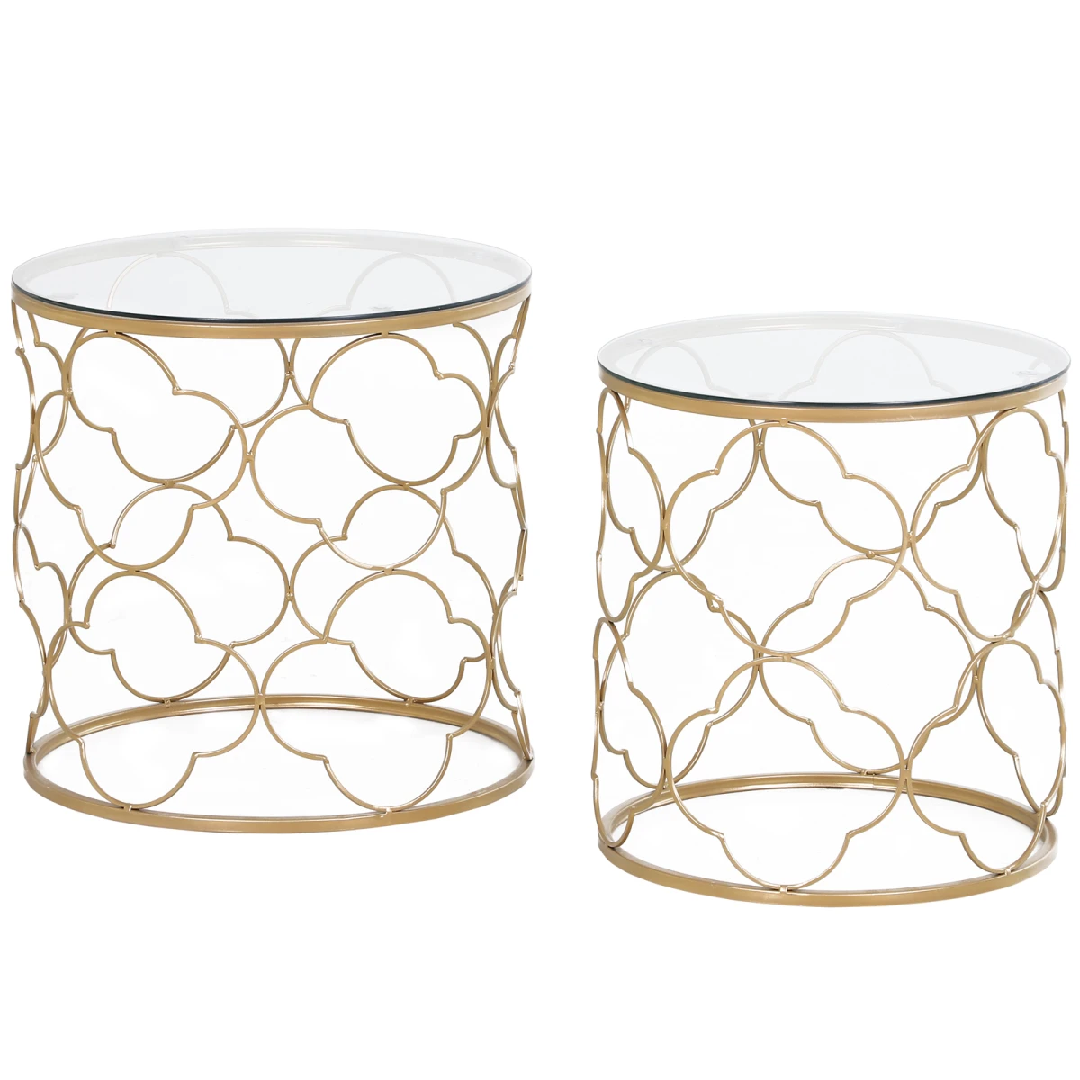 HOMCOM Nesting Tables Two Piece Glass Top Gold Tone For Modern Living Room Decor by HOMCOM