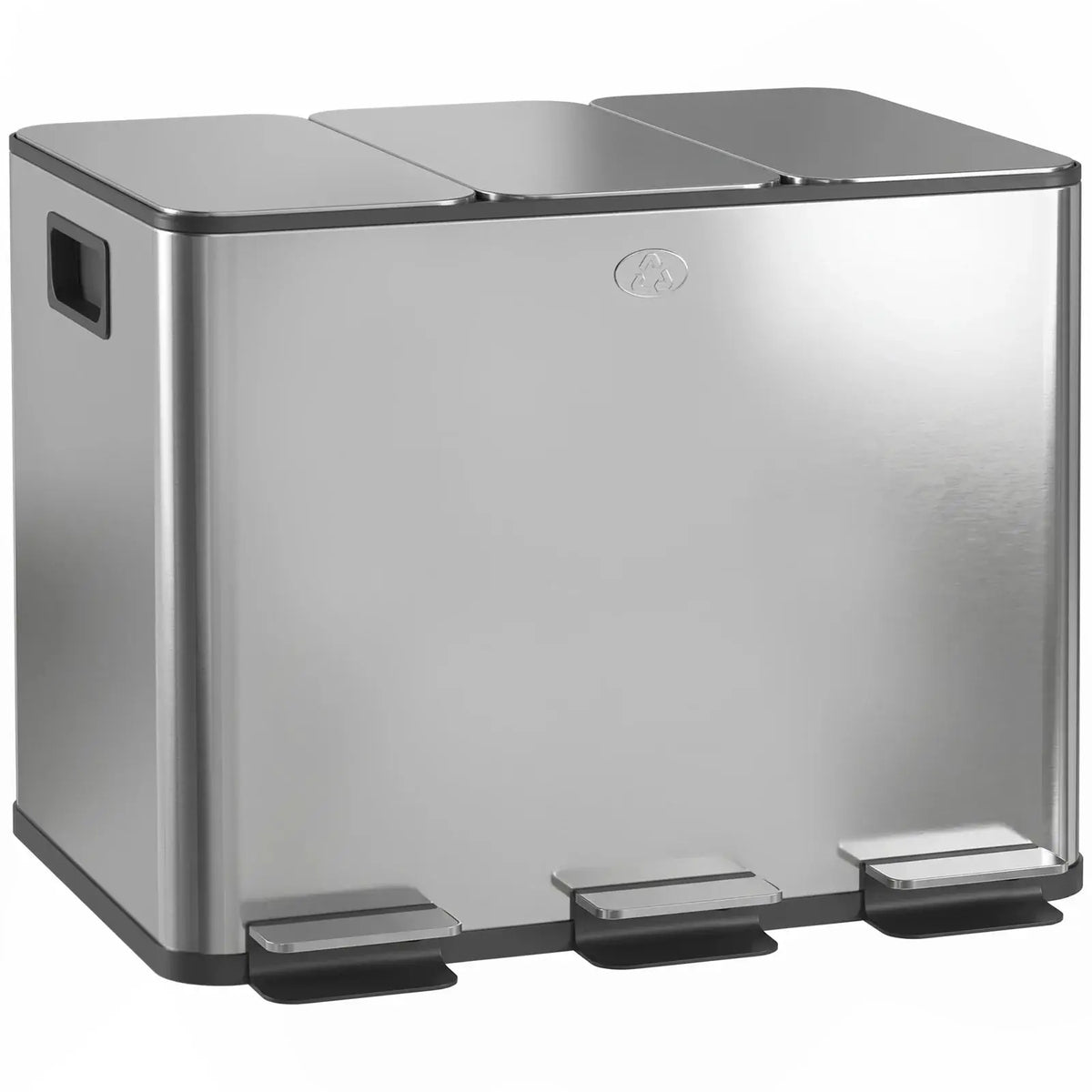 HOMCOM 3 x 20L Pedal Bin, Steel Triple Kitchen Bin with Soft Close Lid, Removable Inner Buckets, Fingerprint-Proof, Silver Tone - from HOMCOM